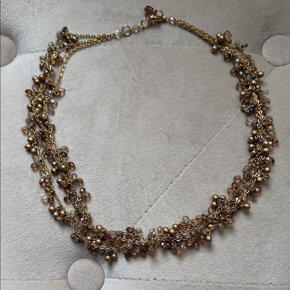 Elegant Gold and Brown Beaded multi strand Necklace